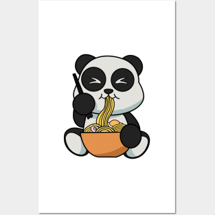 Anime Kawaii Ramen Eating Panda Bear Japanese Noodles Posters and Art